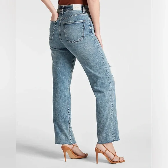 Express High Waisted Distressed Jeans - Picture 2 of 9